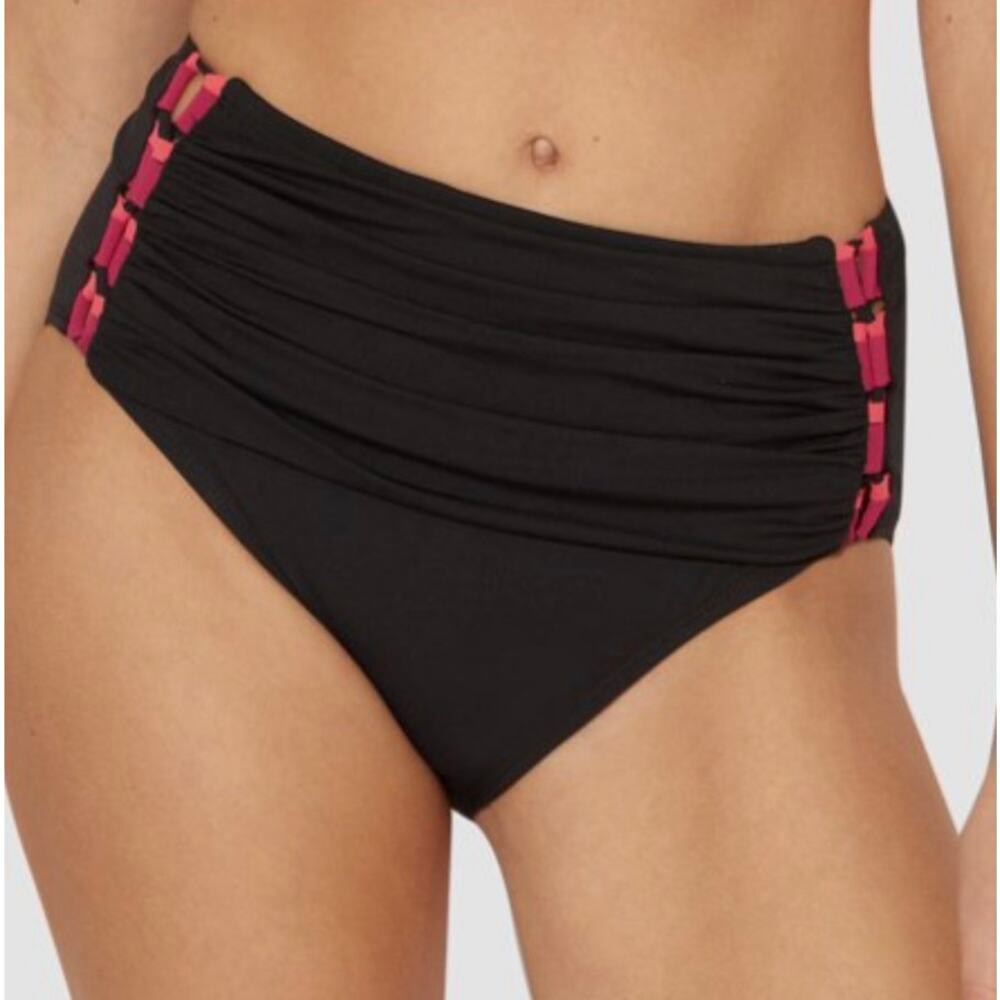 Bleu Rod Beattie Black Rouge James Bonded High Waist Shirred Bikini Bottom 6 NWT